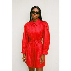 Vintage 1980s Laura Winston Bright Red Trench Coat – Polka Dot Rubberized Nylon,